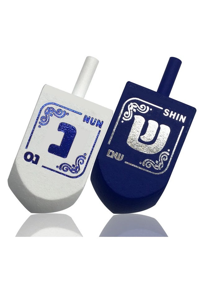 Izzy 'n' Dizzy Izzy 'n' Dizzy Hanukkah Dreidels - Extra Large Blue and White Wooden Dreidel - 2 Pack  - Image 5