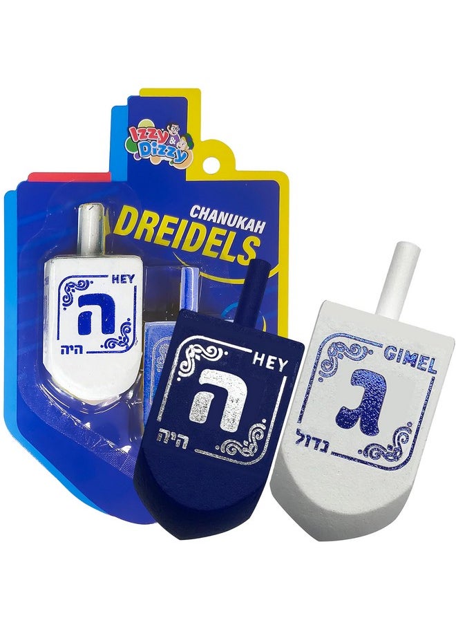 Izzy 'n' Dizzy Izzy 'n' Dizzy Hanukkah Dreidels - Extra Large Blue and White Wooden Dreidel - 2 Pack  - Image 2