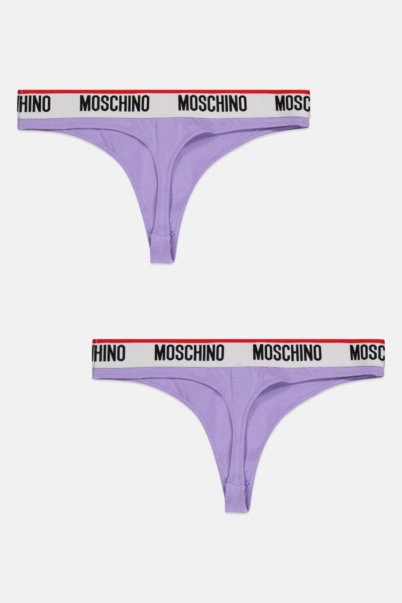 MOSCHINO Women 2 Pieces Brand Logo Thongs, Lilac  - Image 2