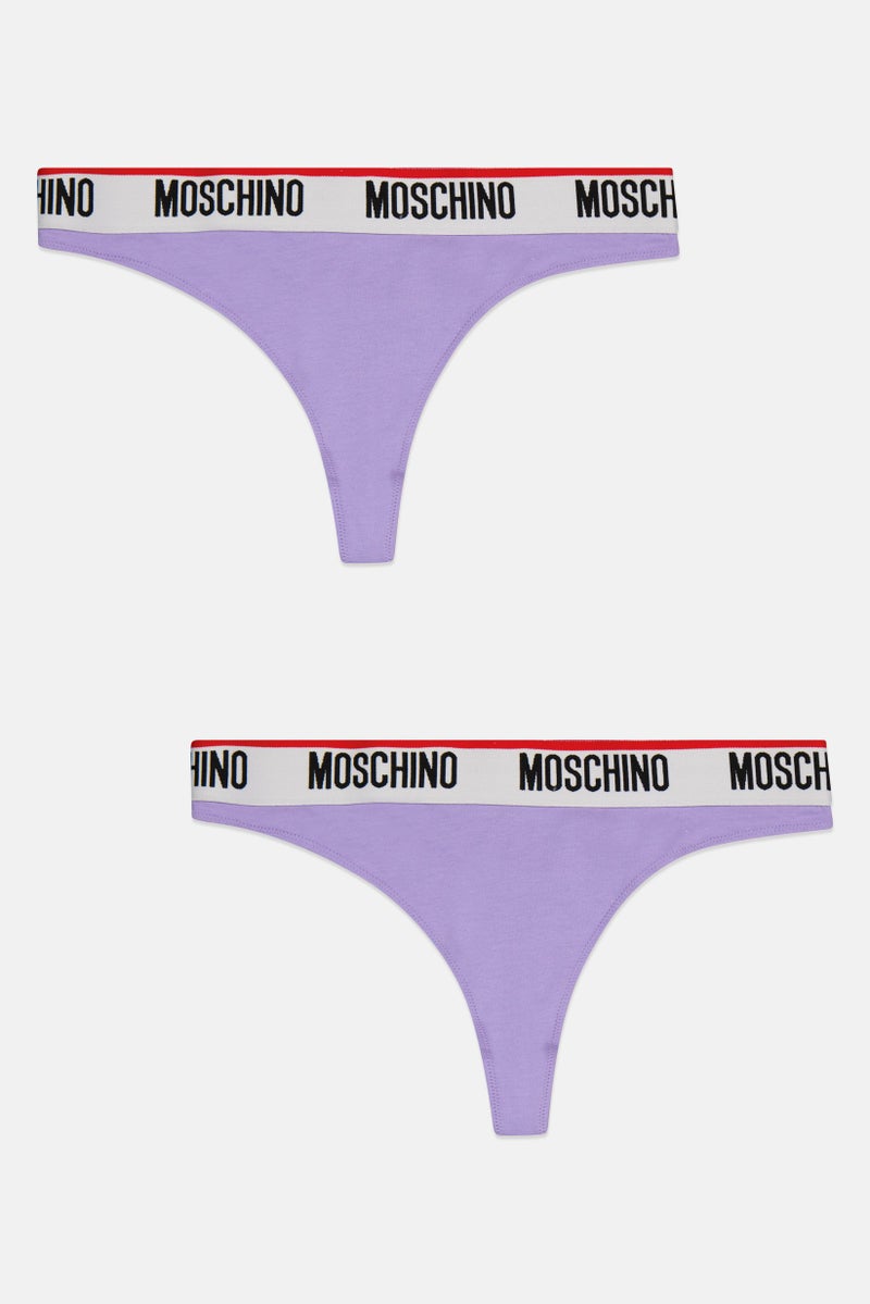 MOSCHINO Women 2 Pieces Brand Logo Thongs, Lilac  - Image 1