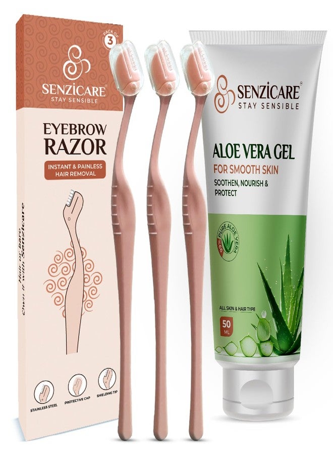 Senzicare Eyebrow Razor | Eyebrows, Upper Lip, Targeted Corner Hair | For Salon-Like Eyebrows No Cuts | Safe & Hygienic (3 units) And Aloe Vera Gel - Image 1