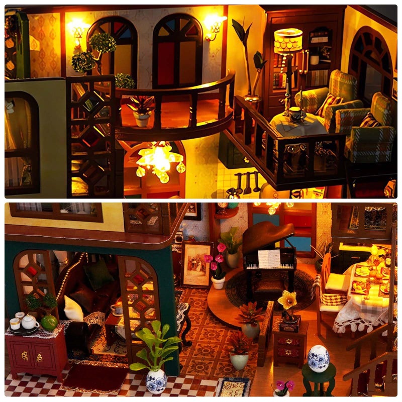Foyucool DIY Miniature House Kit, Dollhouse Kit with Light and Dust Cover, Mini House Building Kits for for Adult to Building, Christmas Home Decorations Gifts for Family and Friends, Retro Loft - Image 5