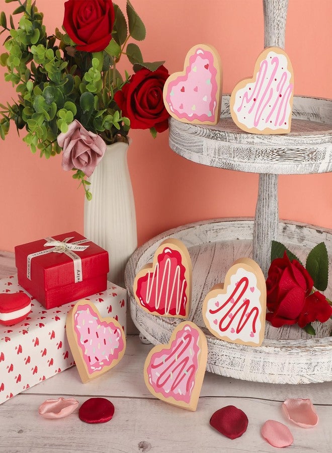 Yewfold 6Pcs Wooden Candy Heart Decor, Valentine's Day Double-Sided Heart Signs, Valentines Day Tiered Tray Desk Table Decor - Image 5