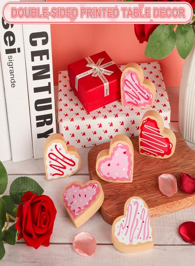 Yewfold 6Pcs Wooden Candy Heart Decor, Valentine's Day Double-Sided Heart Signs, Valentines Day Tiered Tray Desk Table Decor - Image 4