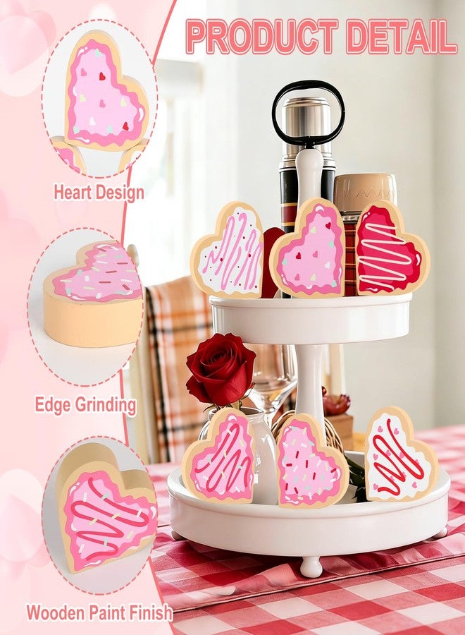 Yewfold 6Pcs Wooden Candy Heart Decor, Valentine's Day Double-Sided Heart Signs, Valentines Day Tiered Tray Desk Table Decor - Image 3