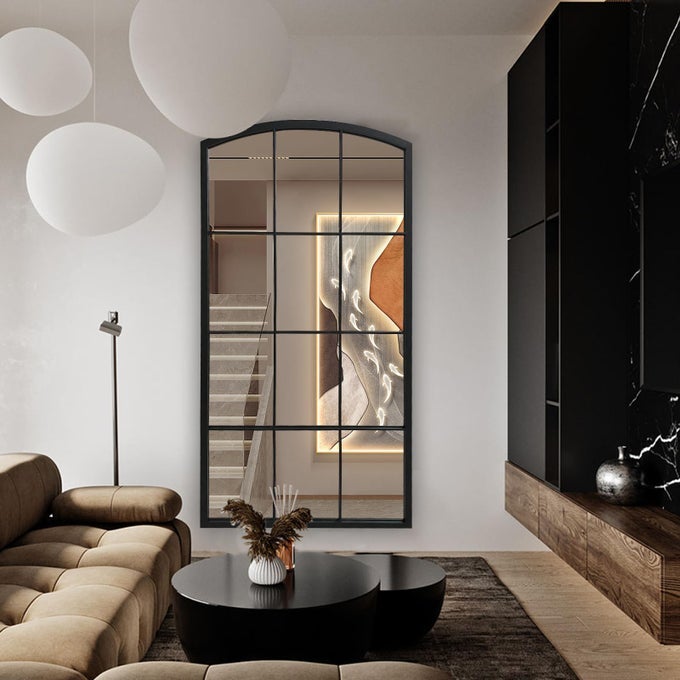 TALL WINDOW PANE MIRRORFARMHOUSE ARCHED WALL MIRRORFULLLENGTH MIRROR FOR FIREPLACEENTRYWAYHALLWAYLIVING ROOM24 X48