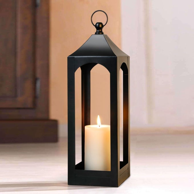 MODERN FARMHOUSE LANTERN DECOR BLACK METAL DECORATIVE HANGING CANDLE LANTERNS IDEAL FOR HOME DECOR PARTIES EVENTS 23 HIGH NO GLASS PANEL