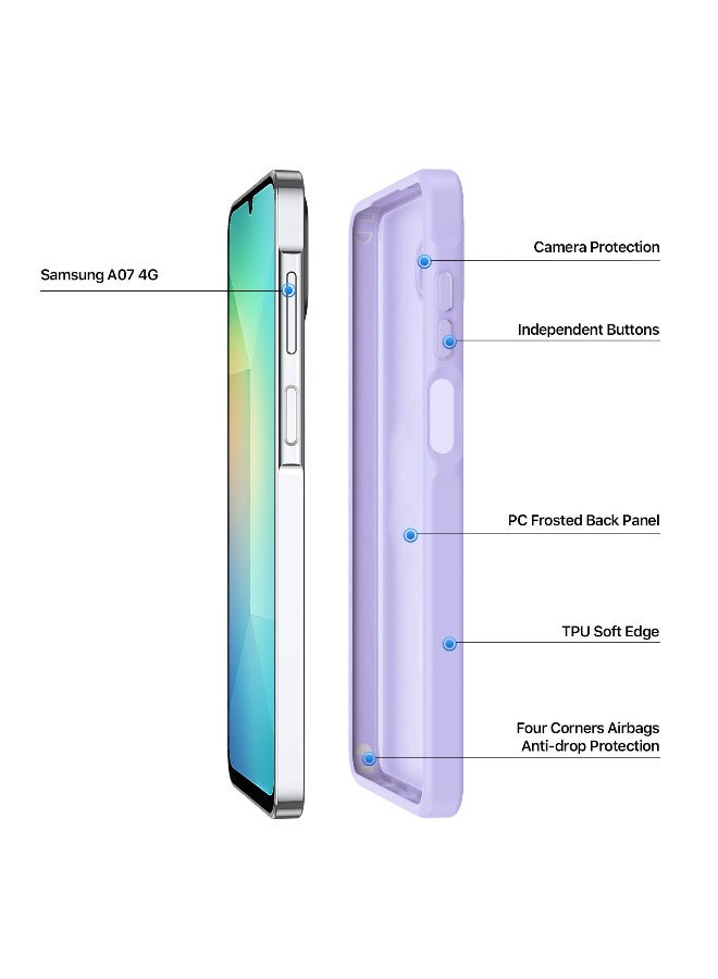 دوكس دوتشيز ياند جراب لموبايل ايه سامسوج ايه 07 4G جراب نحيف مضادة للصدمات وشفافة غير لامعة ومضادة للخدش ومضادة للصدمات مصنع من البولي يوريثين الحراري بولي كربونات البولي بروبلين سيليكون - ارجواني فاتح - Image 3