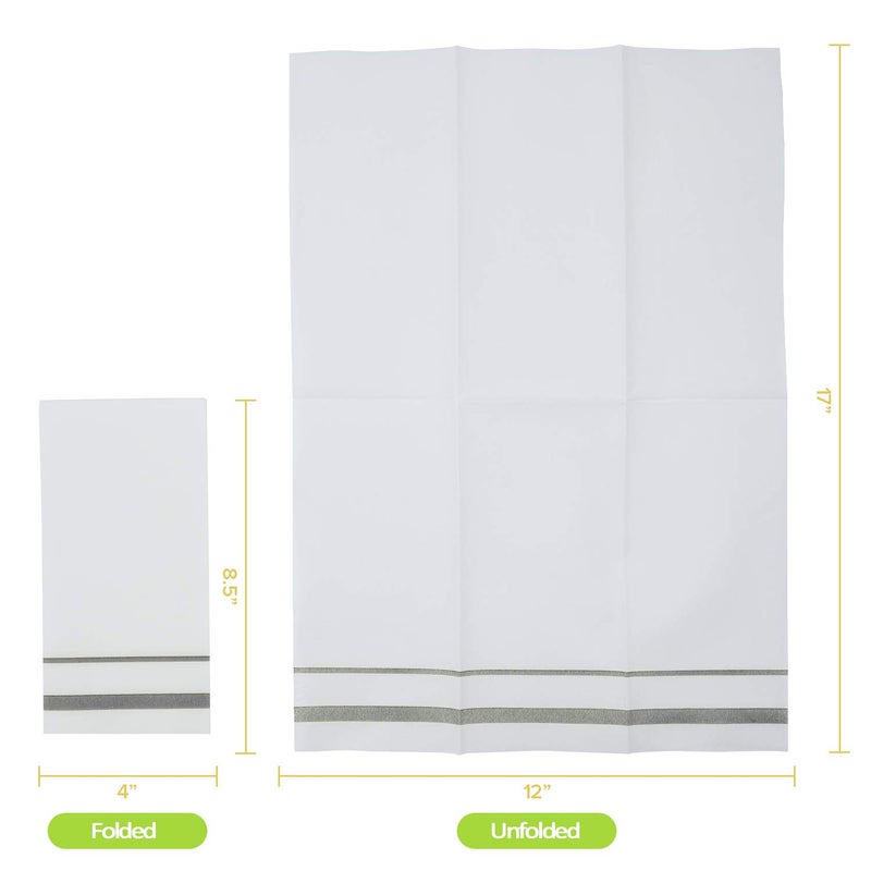 FOCUSLINE 200 Linen Feel Disposable Bathroom Napkins, Soft and Absorbent Paper Guest Towels, Cloth-Like Hand Towels Decorative Paper Napkins for Parties, Weddings, Dinners or Events, Silver, 12" x 17" - Image 2