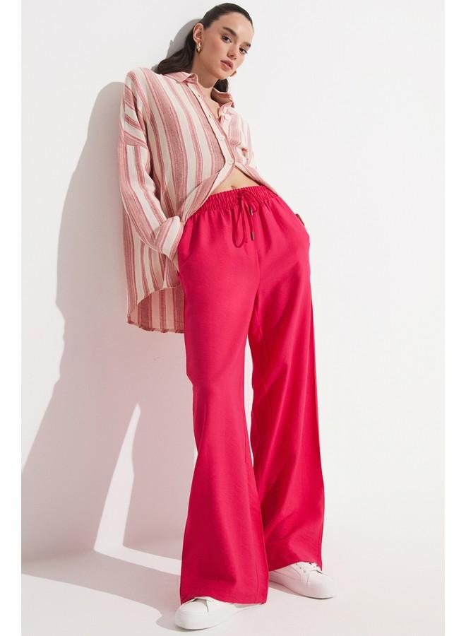 جون بنطلون فيسكوز واسع الساق بخصر مطاطي للنساء - يونيو حصري - فوشيا - Image 1