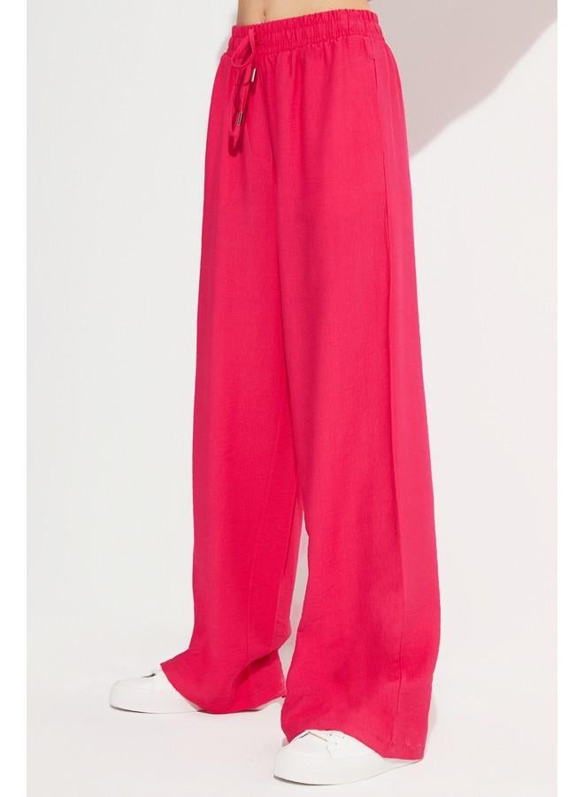 جون بنطلون فيسكوز واسع الساق بخصر مطاطي للنساء - يونيو حصري - فوشيا - Image 4