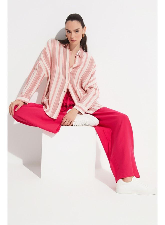 جون بنطلون فيسكوز واسع الساق بخصر مطاطي للنساء - يونيو حصري - فوشيا - Image 2