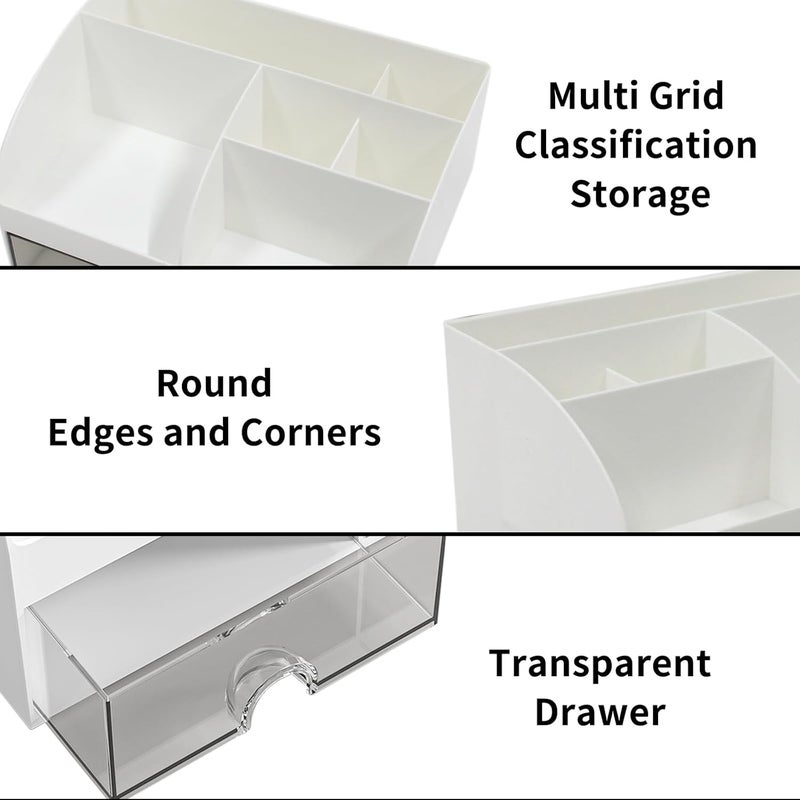 SAGREENY Mini Desk Organizer, Plastic Makeup Vanity Organizer Box, Desktop Pencil Card Holder For Desk Storage, Desk Organization With 6 Compartments And 2 Drawersfor School, Home, Office - Image 3