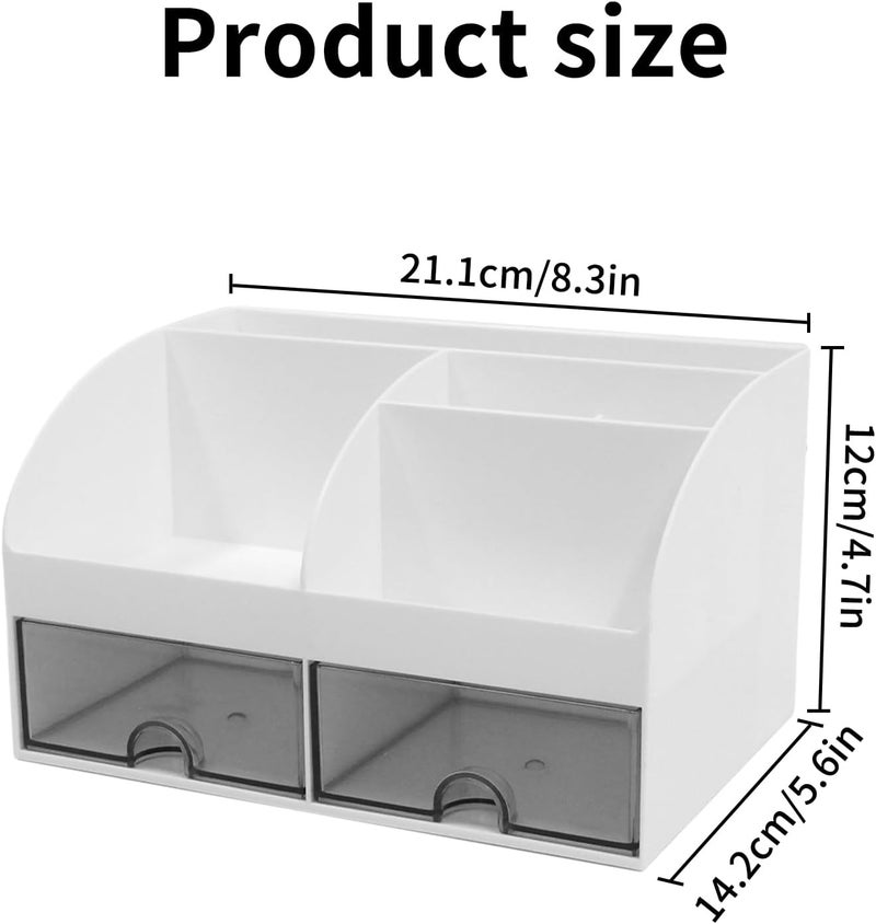 SAGREENY Mini Desk Organizer, Plastic Makeup Vanity Organizer Box, Desktop Pencil Card Holder For Desk Storage, Desk Organization With 6 Compartments And 2 Drawersfor School, Home, Office - Image 2
