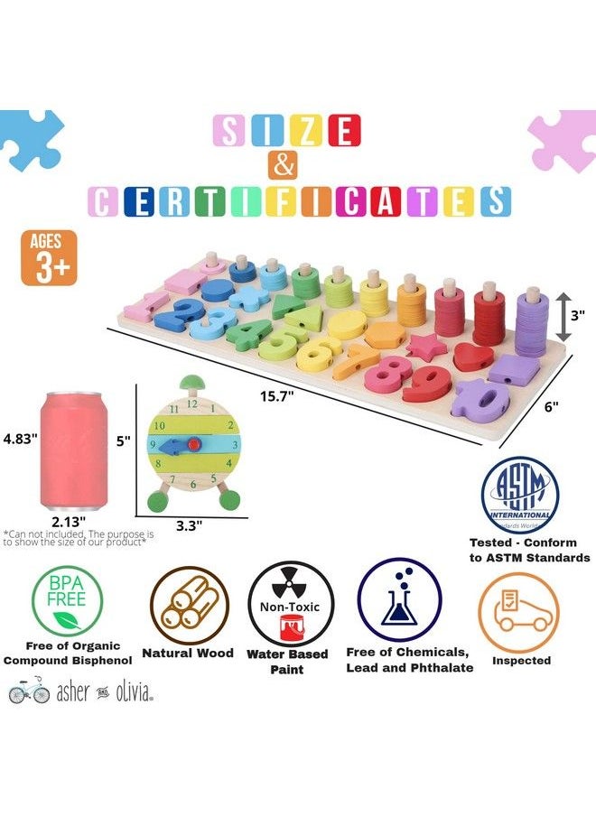 Asher and Olivia - Montessori Fine Motor Skill Toys Math Wooden Number Shape Set With Learning Clock And Lacing Beads Montessori Toy For Toddlers 3 4 5 Year Old Preschool Learning Toys Sorting Stacking Counting - Image 1