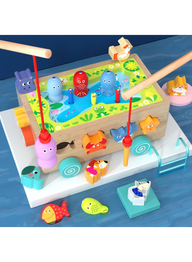 Baby Building Blocks Wood Assembled Shape Matching Toys For Infant Children Early Education 0-1 Year Old 2 Boys And Girls-Color:Multifunctional (22 Building Block Accessories) Animal Marine Building Blocks/large Solid Wood Fish/Caterpillar/fishing Rod -543  - Image 1
