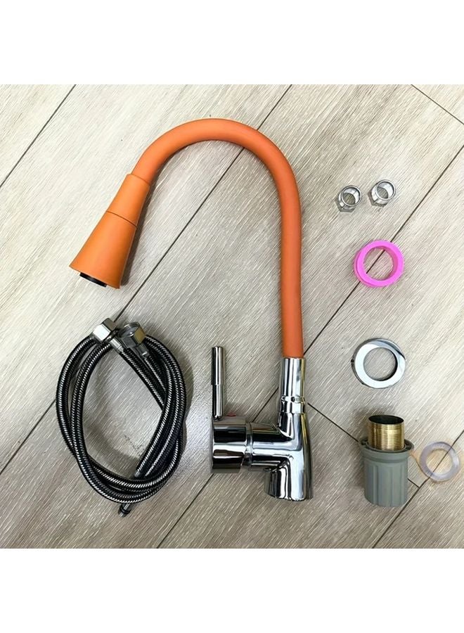 Orange 360 Rotating Flexible Kitchen Faucet Single Handle Hot Cold Mixer - Image 1