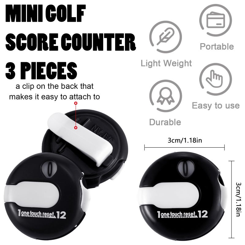 Frienda 4 Pieces Golf Score Counter Mini Golf Stroke Counter with One Touch Reset and Simple Attachment to Scorekeeper Glove in (Black) - Image 2