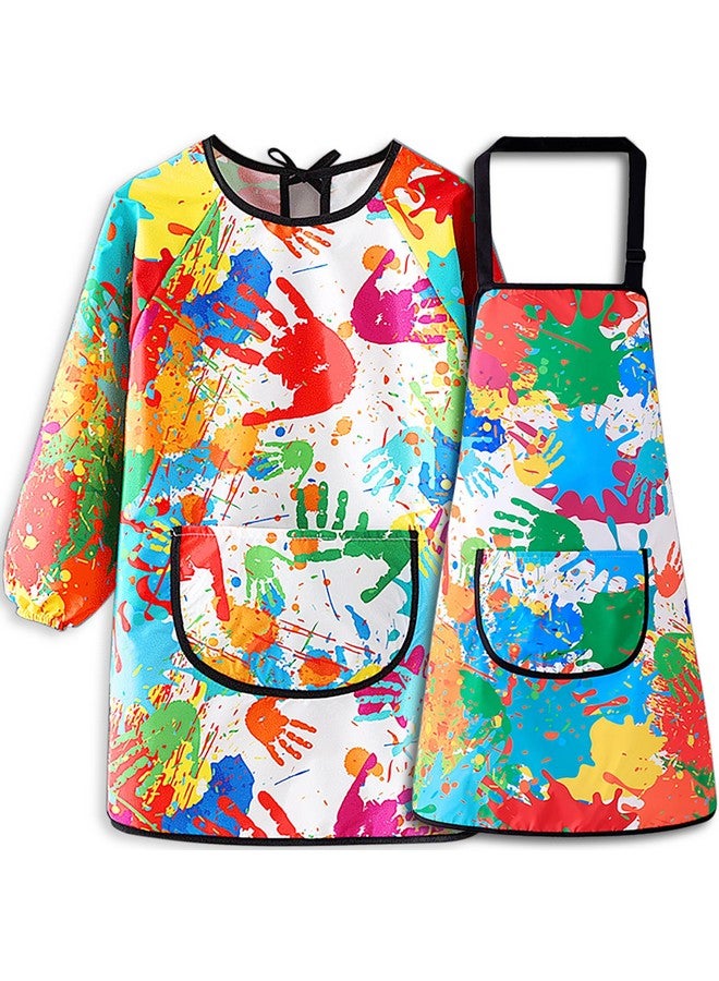 miniQ Kids Art Smock And Painting Apron Kit,Waterproof Artist Smocks With Pocket Long Sleeves And Aprons For Age 8-14 - Image 1