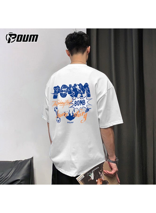 Poum Men's And Women's Summer Thin Loose Casual Cool Feeling Pure Cotton T-shirt Ph06 White L - Image 2