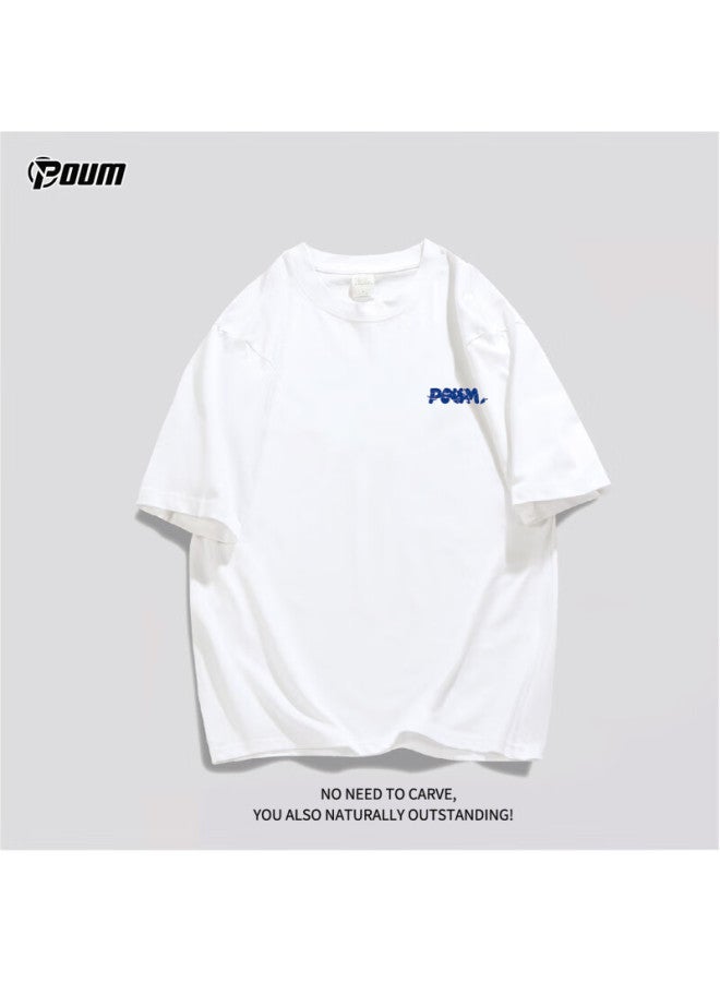 Poum Men's And Women's Summer Thin Loose Casual Cool Feeling Pure Cotton T-shirt Ph06 White L - Image 4