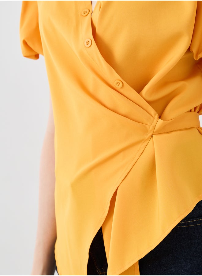 Take Two Take Two Solid Puff Sleeve V-Neck Wrap Top  - Image 3