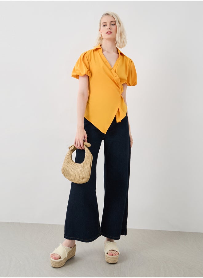 Take Two Take Two Solid Puff Sleeve V-Neck Wrap Top  - Image 2