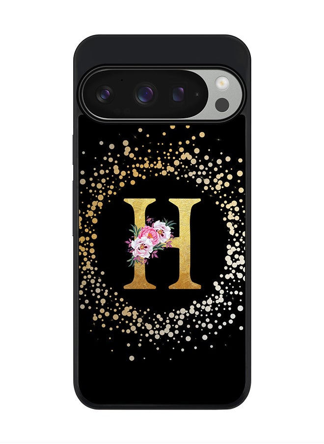 Stylizedd For Google Pixel 9 Pro Case,Slim fit Camera Protection, Shockproof Thin Phone cover - Custom Monogram Floral - H ( Black )  - Image 1