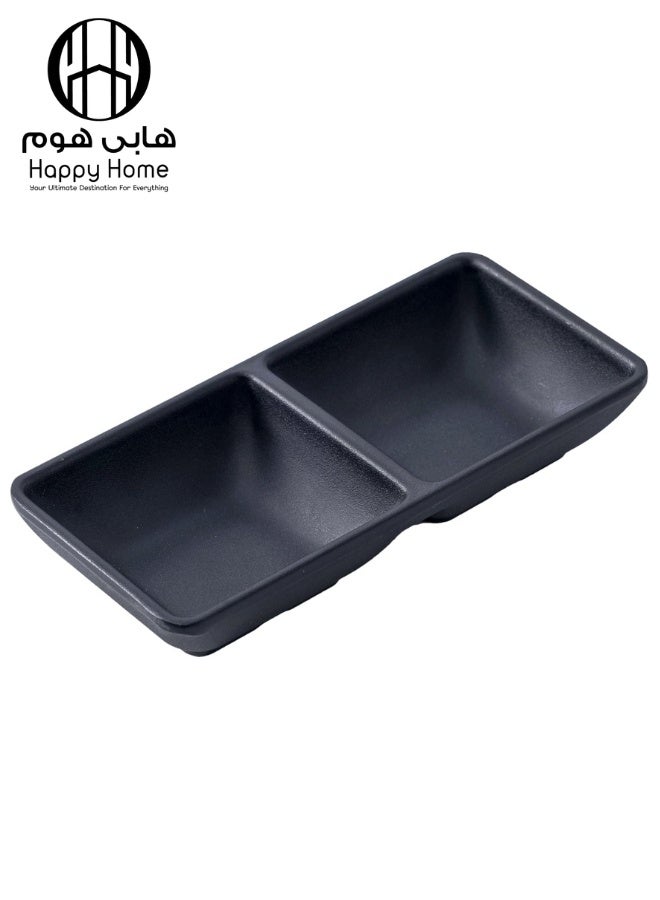 Happy Home Melamine Serving Platter with 2 Compartments for Soy Sauce, Wasabi Sauce Dishes, Dipping and Condiment Bowls, Kitchen Accessories for Restaurants and Catering in Classic Japanese Style 13cm (Black - Shatterproof) - Image 2