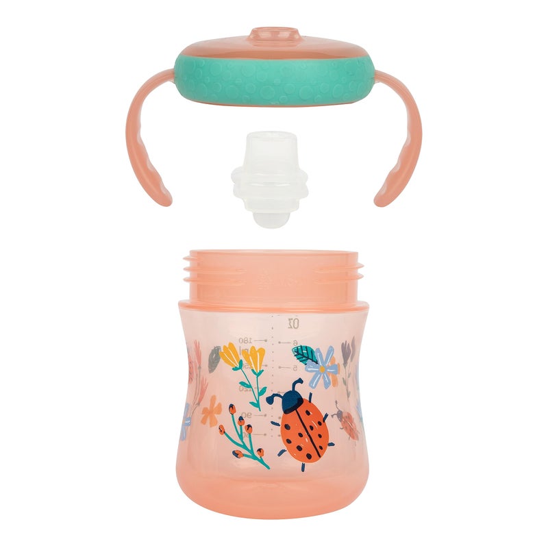The First Years - Soft Spout Sippy Cup - Toddler Trainer Cup for 6+ Months -with Handles and Leak Proof Lid - 7 Oz - Floral Ladybug Print - 2 Count - Image 2