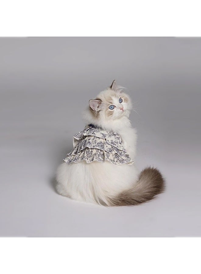 CLAWSET FREYA DRESS With Blue Floral Pattern With Beautifully Designed Blue Floral Pattern Cat Dog Clothes Cat Dog Dress Cat Dog Apparel Cat Dog Fashion - Image 1