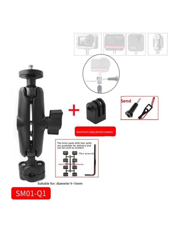 Motorcycle Bracket For Insta360one R X2 Panoramic Camera Invisible Selfie Stick Third Person Riding-Color:SM01-Q1 + Aluminum Alloy Pan/tilt Adapter - Image 1