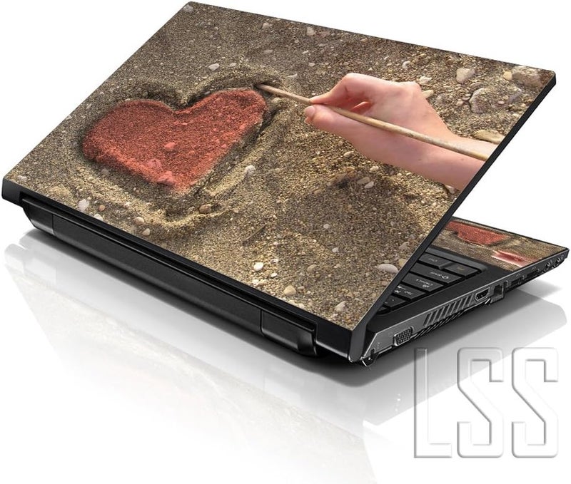 إل أس أس غطاء جلد لابتوب 15 15.6 مع نقش قلب أحمر في الرمال ملونة لـ HP وDell وLenovo وApple وAsus وAcer وCompaq - يناسب 13.3 و14 و15.6 و16 بوصة (وسادتان للمعصم مجانًا) - Image 1