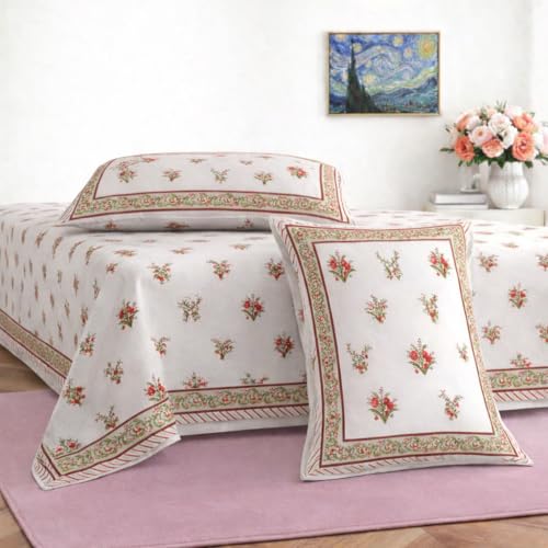 elanorhomes 240 TC Cotton Double King Size Bedsheet | Jaipuri Hand Printed | Ultra-Soft & Skin-Safe | Breathable Summer Comfort | 93x108 inches with 2 Pillow Covers (Red Bageecha) - Image 1