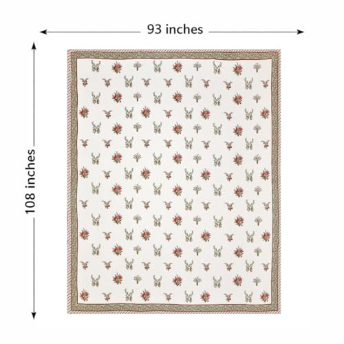 elanorhomes 240 TC Cotton Double King Size Bedsheet | Jaipuri Hand Printed | Ultra-Soft & Skin-Safe | Breathable Summer Comfort | 93x108 inches with 2 Pillow Covers (Red Bageecha) - Image 5