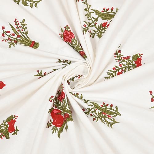 elanorhomes 240 TC Cotton Double King Size Bedsheet | Jaipuri Hand Printed | Ultra-Soft & Skin-Safe | Breathable Summer Comfort | 93x108 inches with 2 Pillow Covers (Red Bageecha) - Image 2