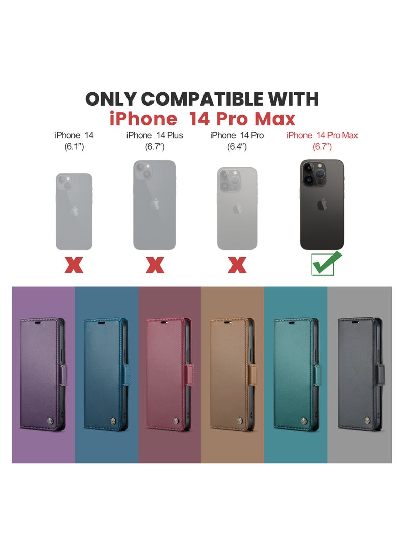 CaseMe - Flip Wallet Case For Apple iPhone 14 Pro Max, [RFID Blocking] PU Leather Wallet Flip Folio Case with Card Holder Kickstand Shockproof Phone Cover (Green) - Image 1