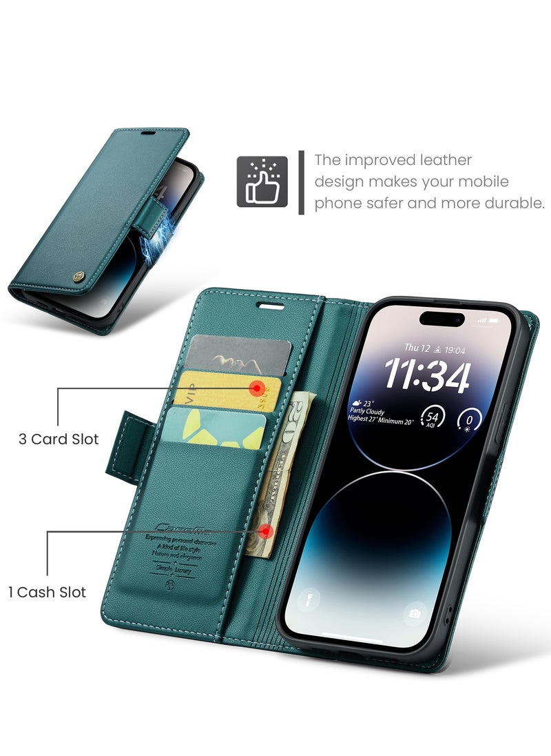 CaseMe - Flip Wallet Case For Apple iPhone 14 Pro Max, [RFID Blocking] PU Leather Wallet Flip Folio Case with Card Holder Kickstand Shockproof Phone Cover (Green) - Image 1
