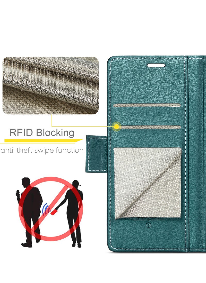 CaseMe - Flip Wallet Case For Apple iPhone 14 Pro Max, [RFID Blocking] PU Leather Wallet Flip Folio Case with Card Holder Kickstand Shockproof Phone Cover (Green) - Image 1