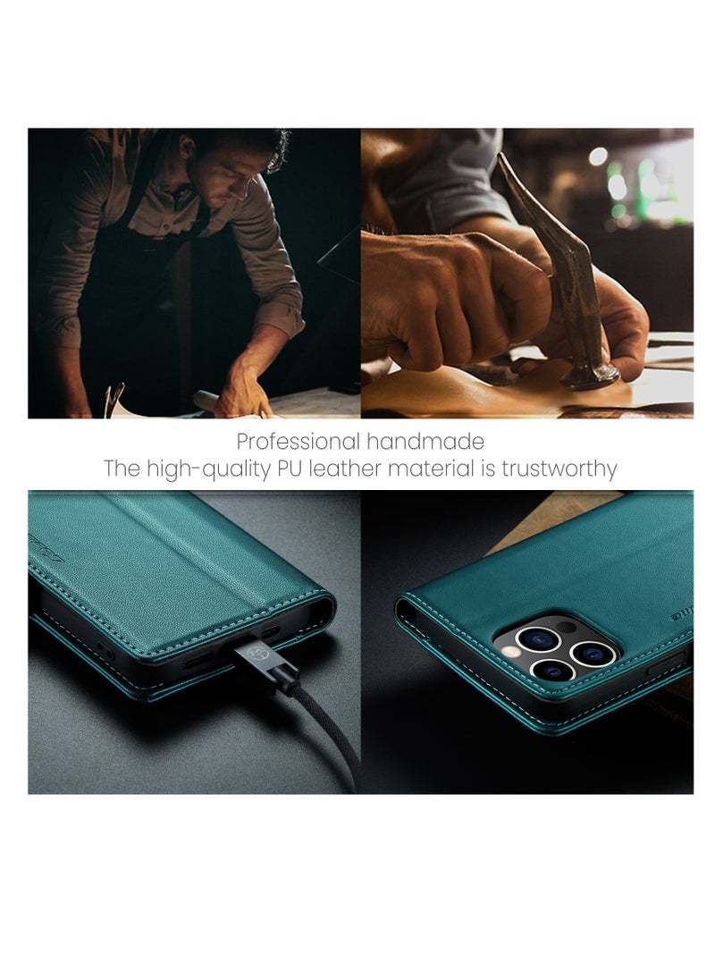 CaseMe - Flip Wallet Case For Apple iPhone 14 Pro Max, [RFID Blocking] PU Leather Wallet Flip Folio Case with Card Holder Kickstand Shockproof Phone Cover (Green) - Image 1