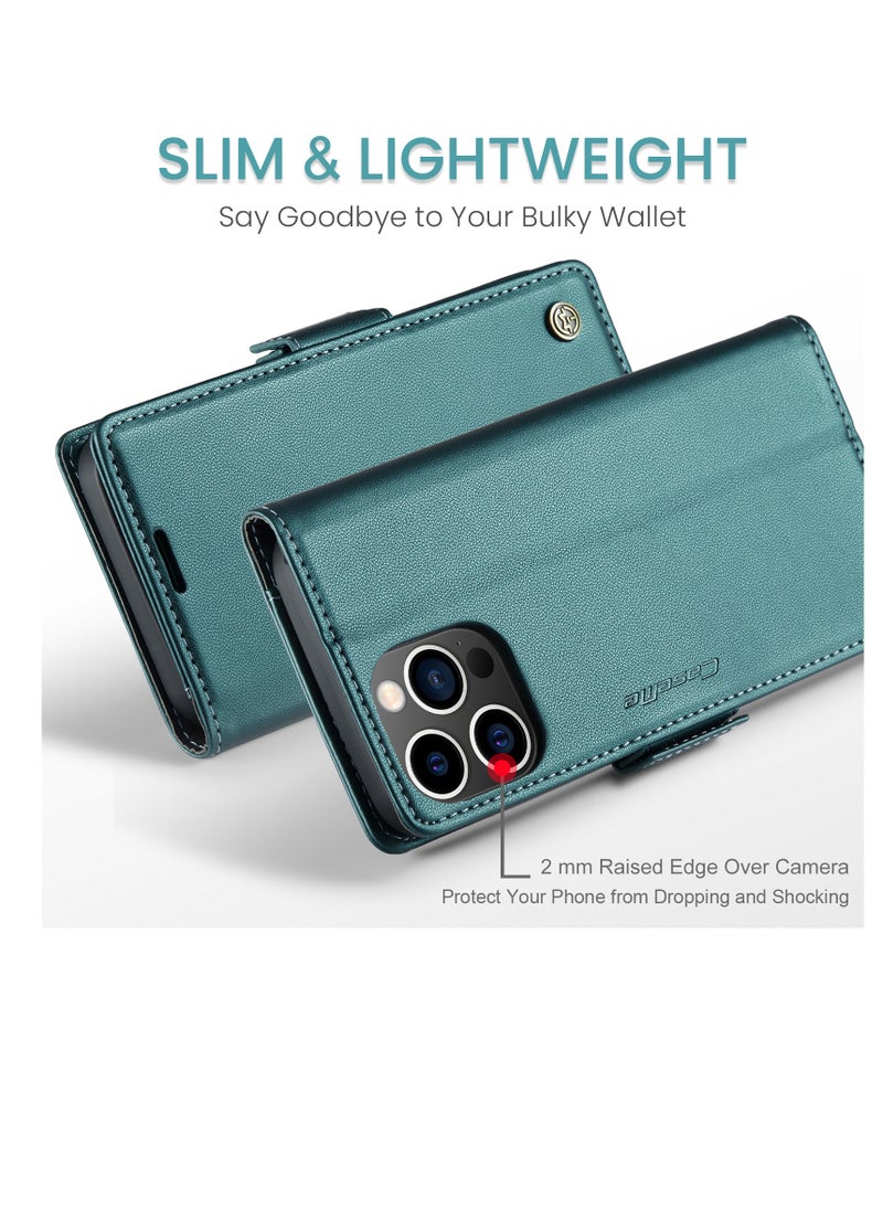 CaseMe - Flip Wallet Case For Apple iPhone 14 Pro Max, [RFID Blocking] PU Leather Wallet Flip Folio Case with Card Holder Kickstand Shockproof Phone Cover (Green) - Image 1