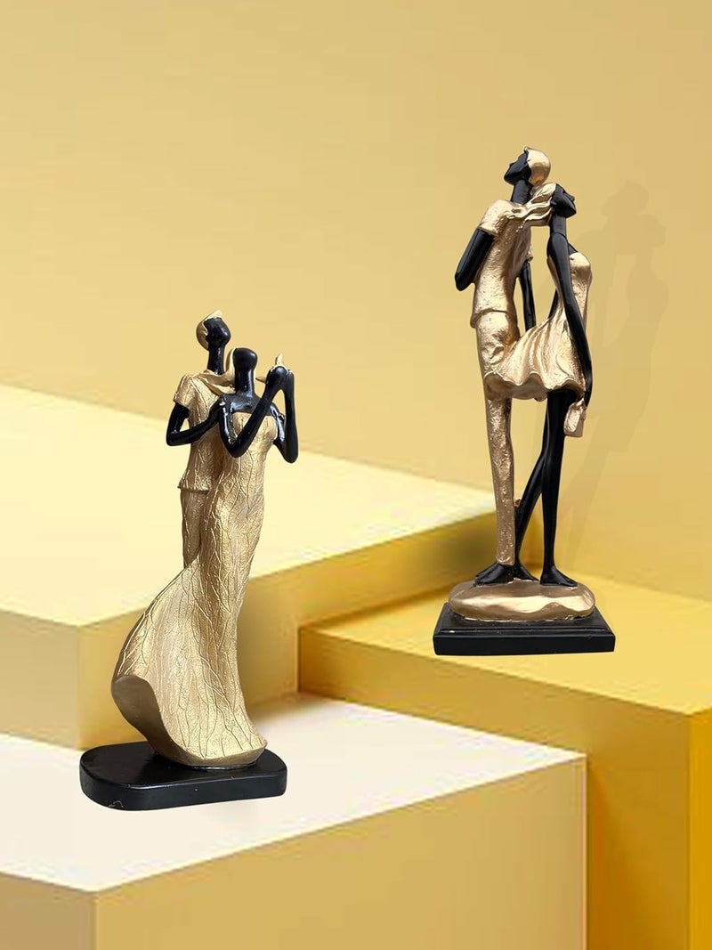 XTORE Stylish Golden Black Resin Romantic Couple Statues for Home Decor (Pack of 2, Black & Golden) - Image 1