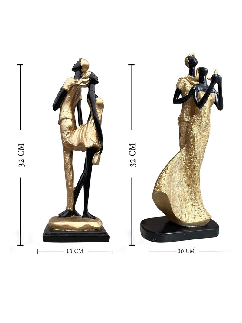 XTORE Stylish Golden Black Resin Romantic Couple Statues for Home Decor (Pack of 2, Black & Golden) - Image 4