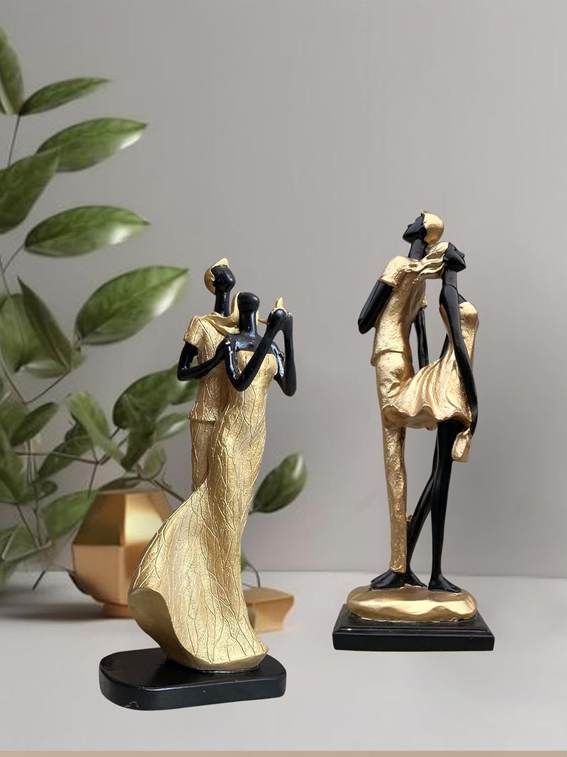 XTORE Stylish Golden Black Resin Romantic Couple Statues for Home Decor (Pack of 2, Black & Golden) - Image 2