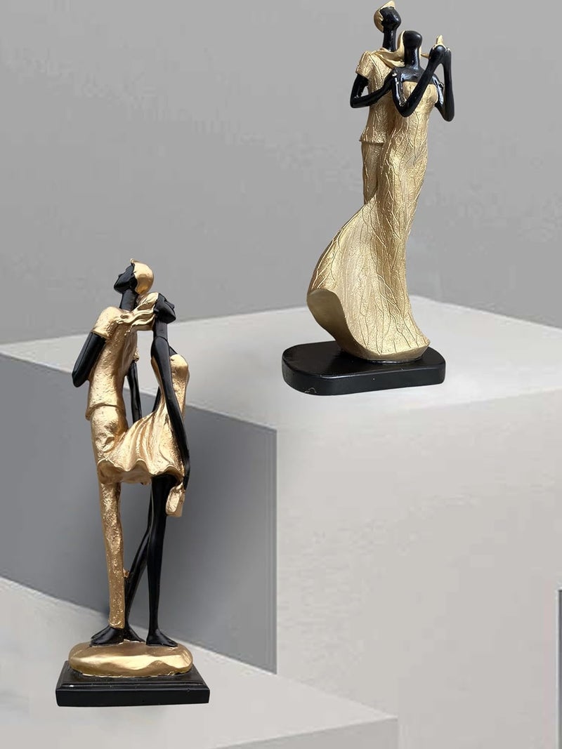 XTORE Stylish Golden Black Resin Romantic Couple Statues for Home Decor (Pack of 2, Black & Golden) - Image 5