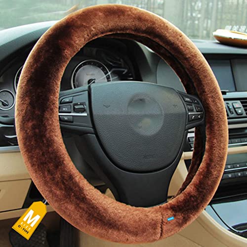 NIKAVI Leather Classic Steering Wheel Cover - Brown Color | Size - Medium | Diameter 38 cm | O-Type | Car Steering Wheel Protector, Anti-Slip, Premium Leather Finish Grip Cover - Image 1