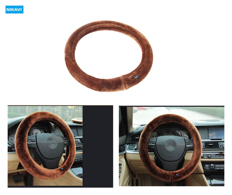 NIKAVI Leather Classic Steering Wheel Cover - Brown Color | Size - Medium | Diameter 38 cm | O-Type | Car Steering Wheel Protector, Anti-Slip, Premium Leather Finish Grip Cover - Image 3