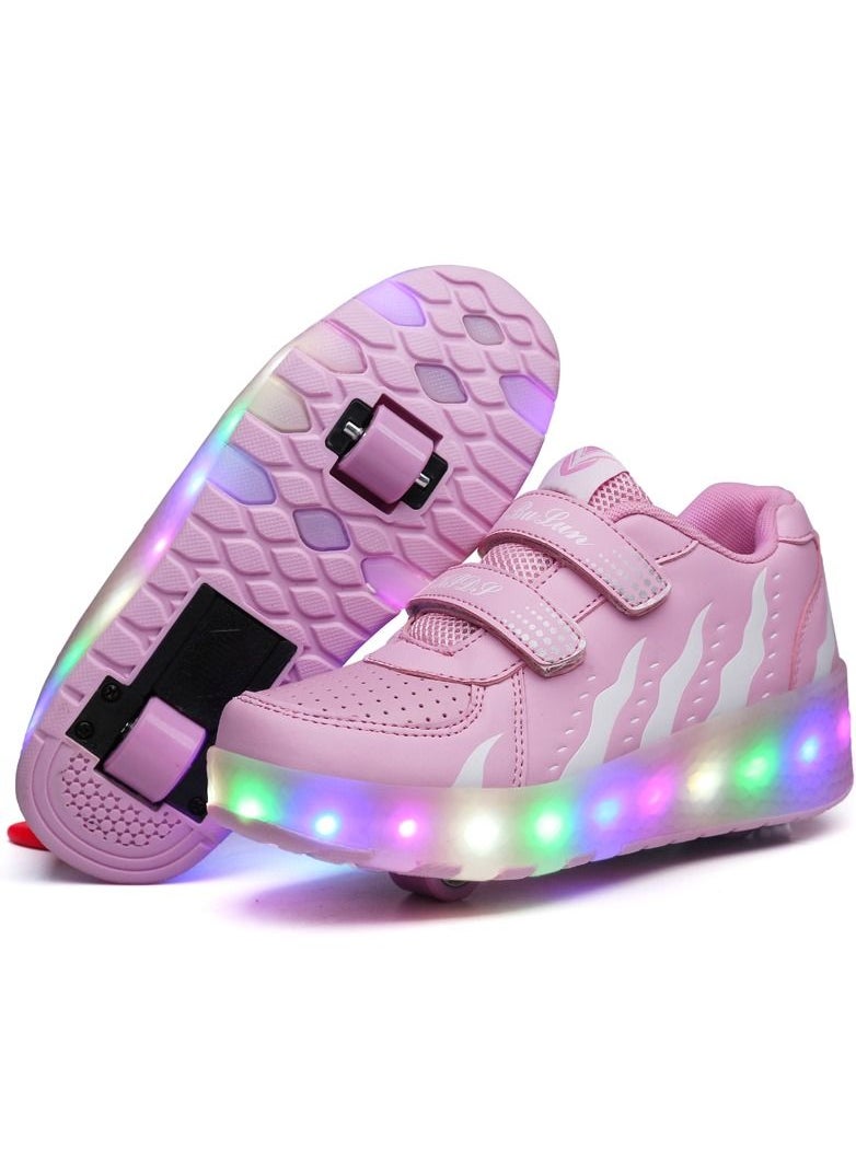 Loquat - LED Light Up Roller Skates Wheel Shoes for Kids Pink - Image 1