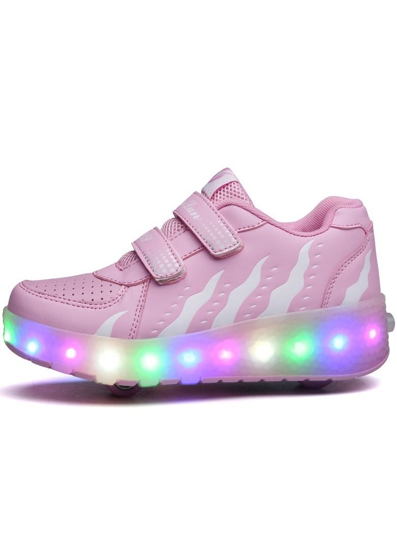 Loquat - LED Light Up Roller Skates Wheel Shoes for Kids Pink - Image 1