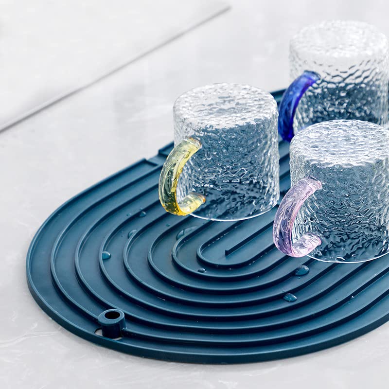NILKANTH® Silicone Dish Drying Mat - 15.5" x 10" - Collapsible Large Dish Draining Mat | Counter top Mat | Sink Mat | Large Silicone Trivet |Dishwasher Safety Counter Pad (Blue) - Image 4